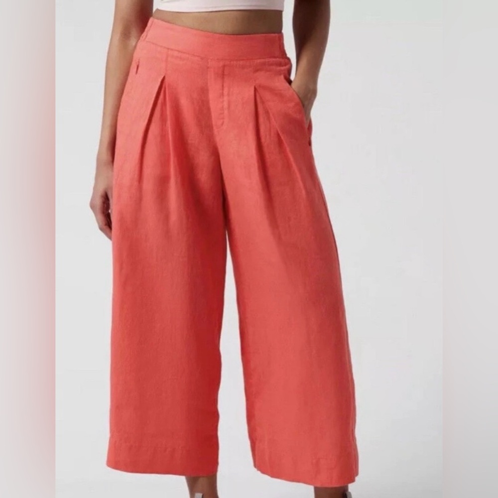 Athleta Playa Linen Wide Leg Crop Pants. Passionfruit Coral Size 4
